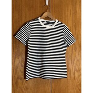 C&A Women's Black White Striped T-Shirt Size S Small Breton Stripe Cotton Blend